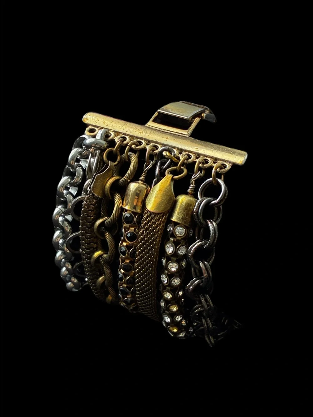 Mixed-Metal Multi-Strand Industrial Glam Cuff Bracelet